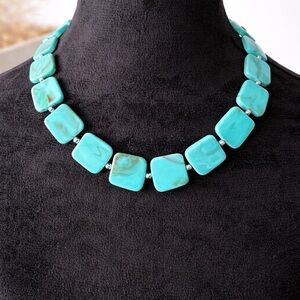 Turquoise Style Square Bead Necklace | Southwestern Boho Statement Necklace
